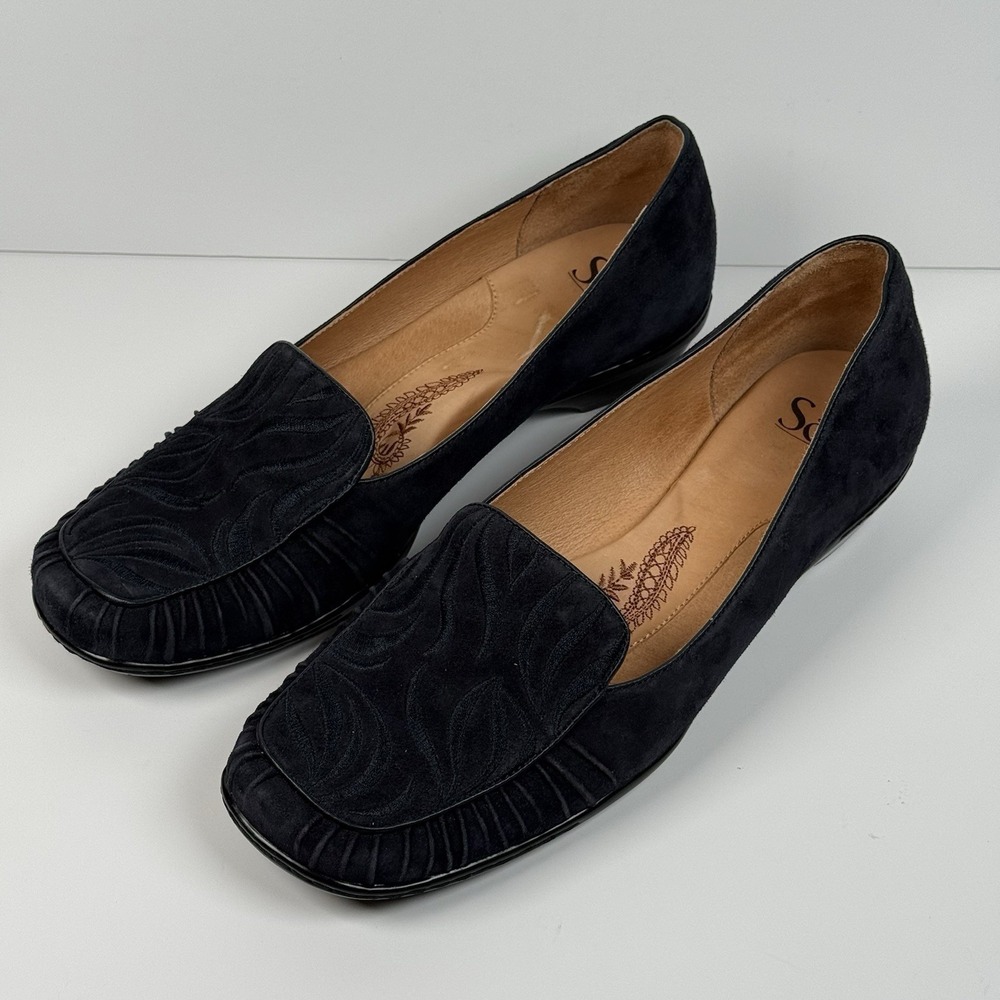 Sofft Women Navy Dark Blue Leather Suede Slip On Loafers Shoes Textured 11M